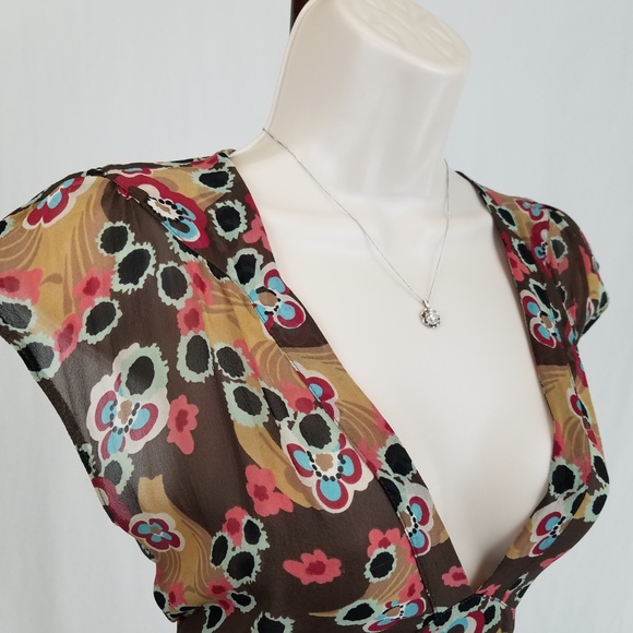 Jigsaw dress silk floral brown tan 8 - Picture 5 of 7